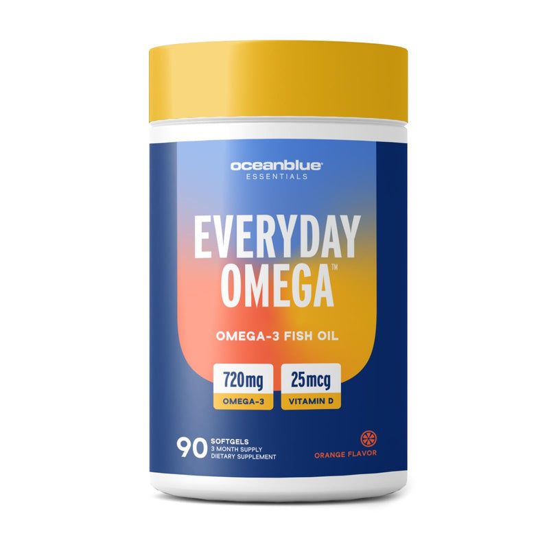 Oceanblue Essentials Everyday Omega-3 with Vitamin D3 - Burpless Fish Oil for Heart & Immune Support - EPA & DHA - Non-GMO - Orange Flavor - 90 Count (3 Month Supply) 90 Count (Pack of 1)