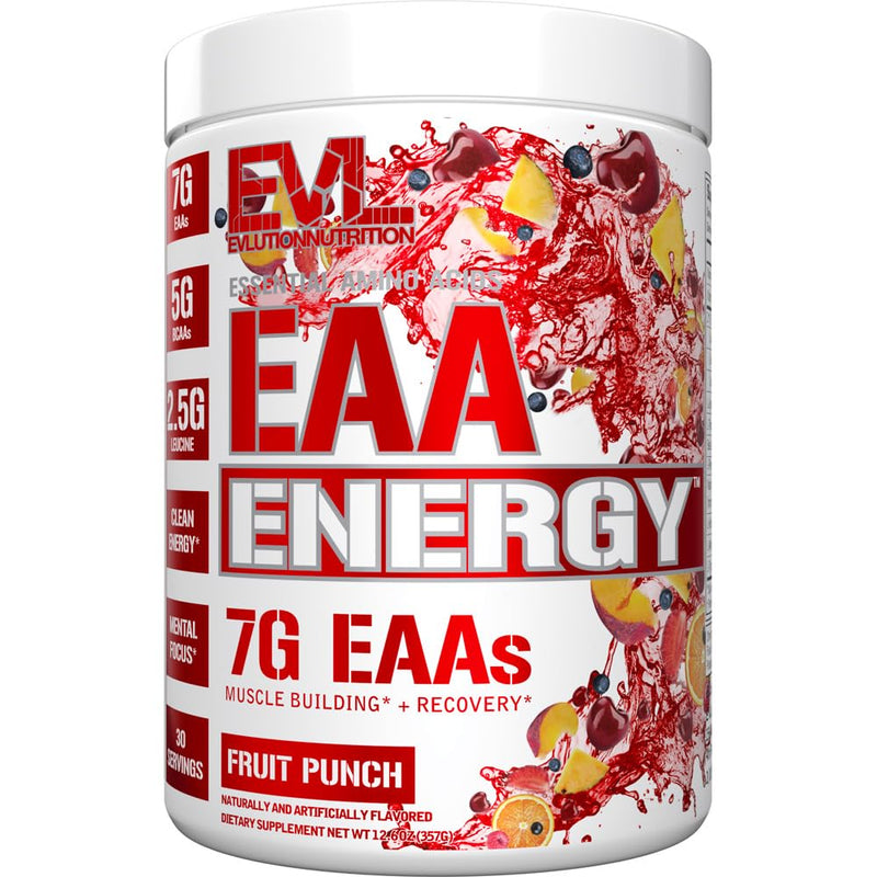 EVL EAA Essential Amino Acids Powder Pre & Post Workout - 30 Servings | 7g EAA formula with 5g BCAAs supports muscle recovery, energy and workout performance - Fruit Punch