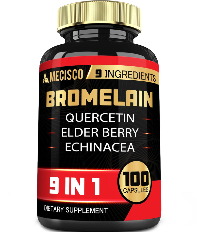 Bromelain 1000mg with Quercetin, Elderberry, Echinacea & More Supplement - 100 Capsules - Bromelain Quercetin Supplement Supports Digestive System, Joint Health & Balanced Immune System - BeesActive Australia