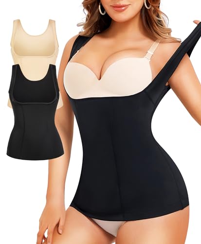 Gotoly Women's Waist Cincher Tummy Control Shapewear Compression Vest Medium Black/Beige 2pcs