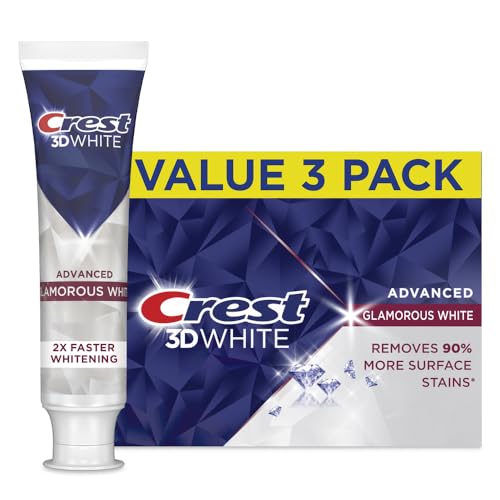Crest 3D White Advanced Glamorous White Teeth Whitening Toothpaste, 3.3 oz, Pack of 3 3.3 Ounce (Pack of 3)