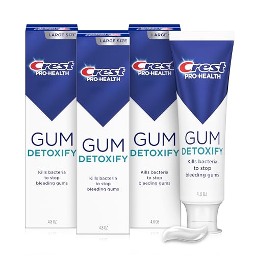 Crest Pro-Health Gum Detoxify Antibacterial Fluoride Toothpaste, 4.8 oz 3 Pack, Enamel and Gum Repair, Cavity Protection, Deep Clean, Plaque Control, Clinically Proven, Travel Size Toiletries 4.8 Ounce (Pack of 3)