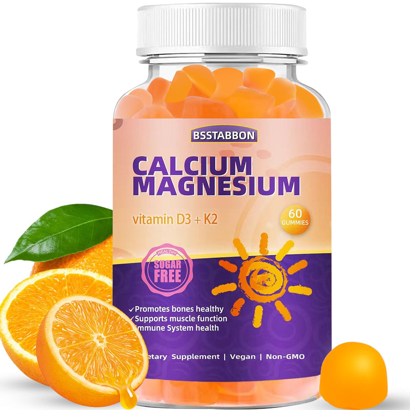 Calcium Magnesium Gummies for Adult: with Zinc Vitamin D3 K2 | Organic Sugar Free Vegan Chewable Gummy for Women - High Absorption Supplement for Immune Strength 60 Count (Pack of 1)