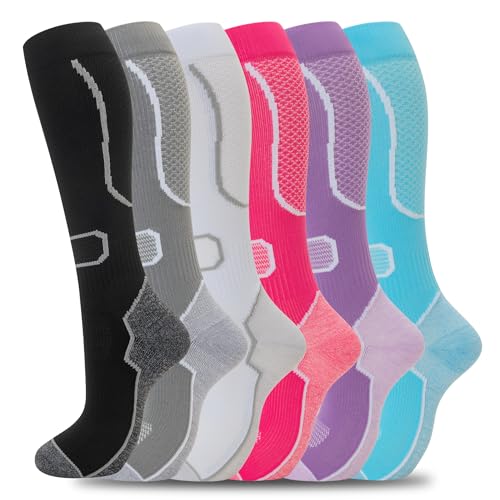 fenglaoda 6 Pairs Compression Socks for Women & Men Knee High Cute Circulation Socks for Nurse Pregnant Travel Athletic Small-Medium 01-6pairs-07
