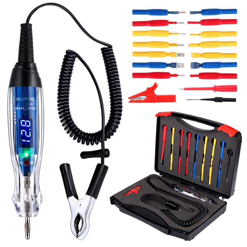 Test Light Probe Kit, 3-72V DC LED Digital Automotive Circuit Tester with Voltmeter, 18 Pieces Multi Function Auto Fuse Voltage Tester Electric Probe Test Kit - BeesActive Australia