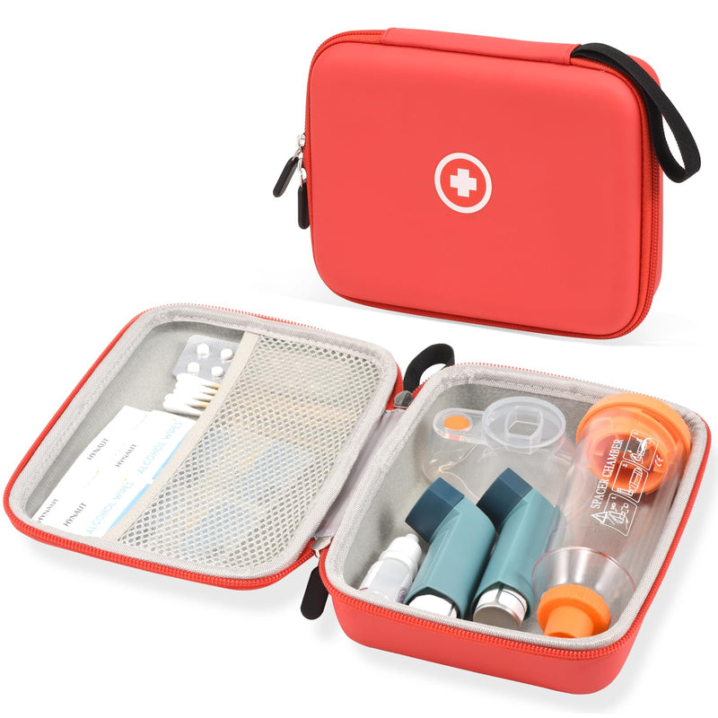 Fukumi Hard Travel Case for Asthma Inhaler, Inhaler Spacer Case for Kids and Adults, Masks, Asthma Accessories Case with Mesh Pocket for Medicine and Other Accessories, Red (Case Only) - BeesActive Australia