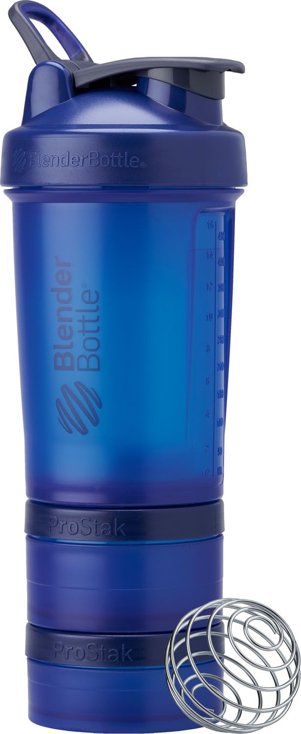 BlenderBottle ProStak Plastic Pill Organizer and Storage 22 oz Blue | Leak-Proof | Blenderball Whisk Technology | Protein Shakes | Supplements | Hydration 22 Ounces