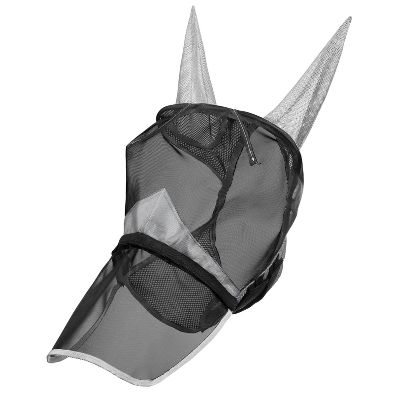 Navaris Medium Horse Mask - Comfortable Polyester Fly Guard Masks for Horses or Donkey - Includes Veil, Integrated Ears, and Removable Horse Nose Net - Gray Grey - BeesActive Australia