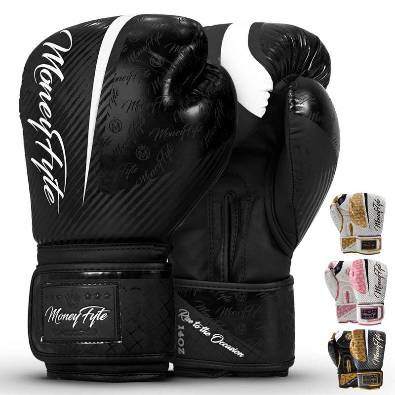 Boxing Gloves for Men & Women - Boxing, Kickboxing, Muay Thai, MMA, Training & Sparring - Punching Bag & Heavy Bag Gloves - MoneyFyte All Black 14 oz - BeesActive Australia