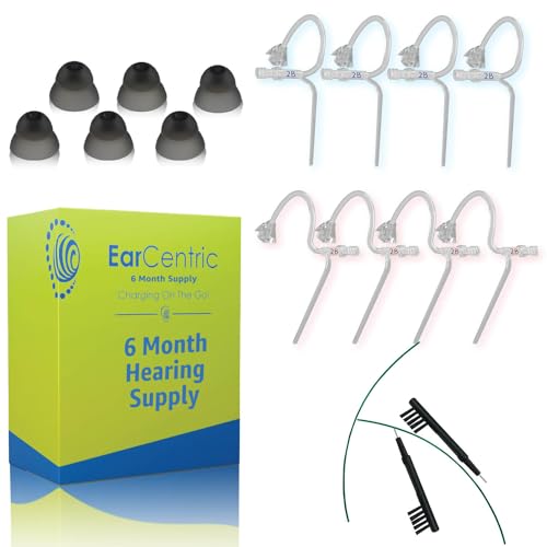 [6-Month Hearing Supplies] Hearing Aid Amplifier Accessories Kit, Ear Wax Removal Wires, Ear Cleaning Brushes, Silicone Ear Domes Earbuds, Transparent Slim Thin Tubes