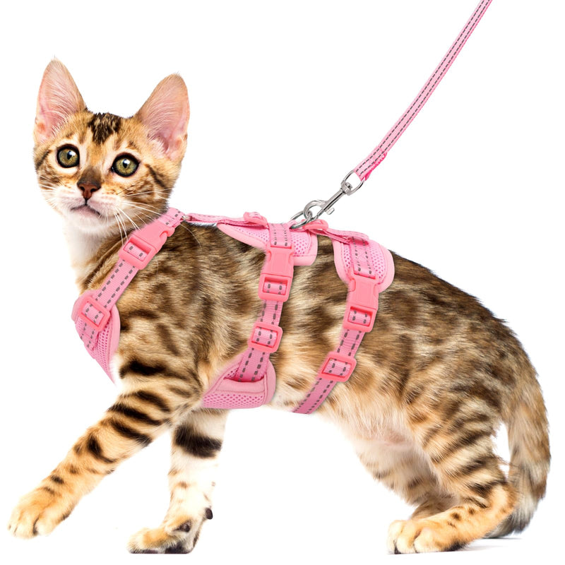 Fully Escape Proof Cat Harness and Leash Set for Walking, Adjustable Soft Kitten Vest with Reflective Strip for Small Medium Large Adult Cats, Breathable Kitty Harness,Pink M M(Neck Girth 13in-15.5in) Pink - BeesActive Australia
