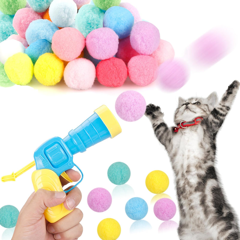 31Pcs Cat Ball Toy Launcher Gun, Cat Balls Fetch Toy, 30Pcs Plush Fuzzy Balls Launcher Cat Toy for Cats with 1 Gun, Funny Interactive Cat Toys for Bored Indoor Adult Cats, Cute Kitten Kitty Toys - BeesActive Australia