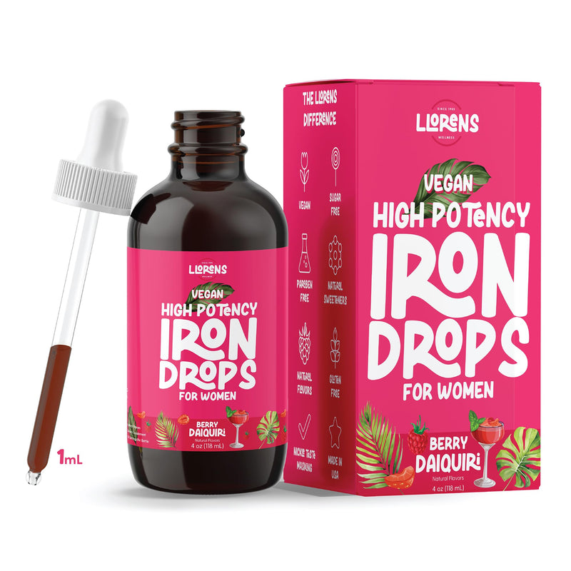 Llorens Iron Drops for Women 20mg per mL, Vegan, Berry Daiquiri 4 Fl Oz