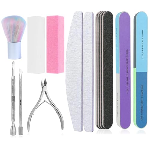 Nail Care Tool Kit, 14 Pcs Nail File Set Buffer Block Sponge Polished, Cuticle Nipper and Pusher for Dead Skin Nail Brush Nail Tools Nail Trimming Manicure Tools