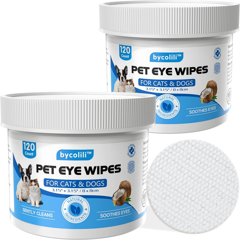 2 Pack Eye Wipes for Dogs & Cats,Extra Large 240 Count Natural Tear Stain Eyes Wash Pads,Gently Remove Discharge,Debris,3.15" Coconut Oil Cleans Eyes,Face,Wrinkles - BeesActive Australia
