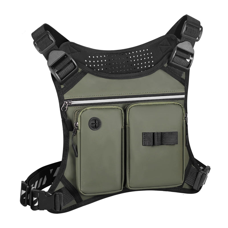 Chest Bag for Men, Waterproof Running Pack with Water Bottle & Phone Holder, Lightweight & Adjustable EDC Bag for Workouts, Running, Fishing, Cycling (Olive) Olive