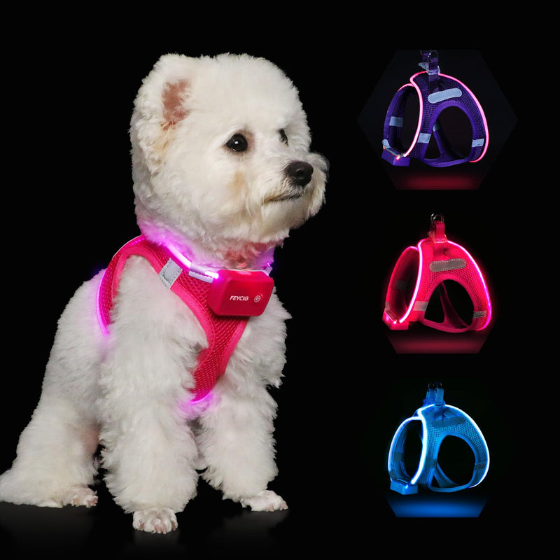 Light Up Dog Harness,Step in Dog Harness for Small Medium Sized Dog,No Pull Reflective Dog Vest Harness 360° High Visibility,LED Pink Dog Harness Rechargeable for Night Walking XS - BeesActive Australia