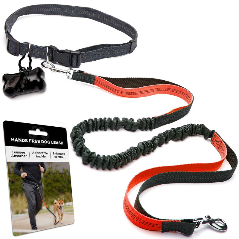 Hands Free Dog Leash, Waist Leash for Dog Walking, Crossbody Bungee Running Leash for Large Dogs, Reflective Waist Belt, Training Leash with Bag Dispenser, Dual Handle for Enhanced Control (Orange) Orange - BeesActive Australia