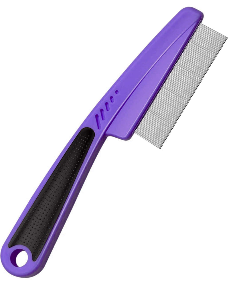 Flea Comb with Rubber Handle, Fine Teeth Lice Comb, Professional Grooming Comb Pet Hair Comb for Dog Cat Small Pets (Purple) - BeesActive Australia