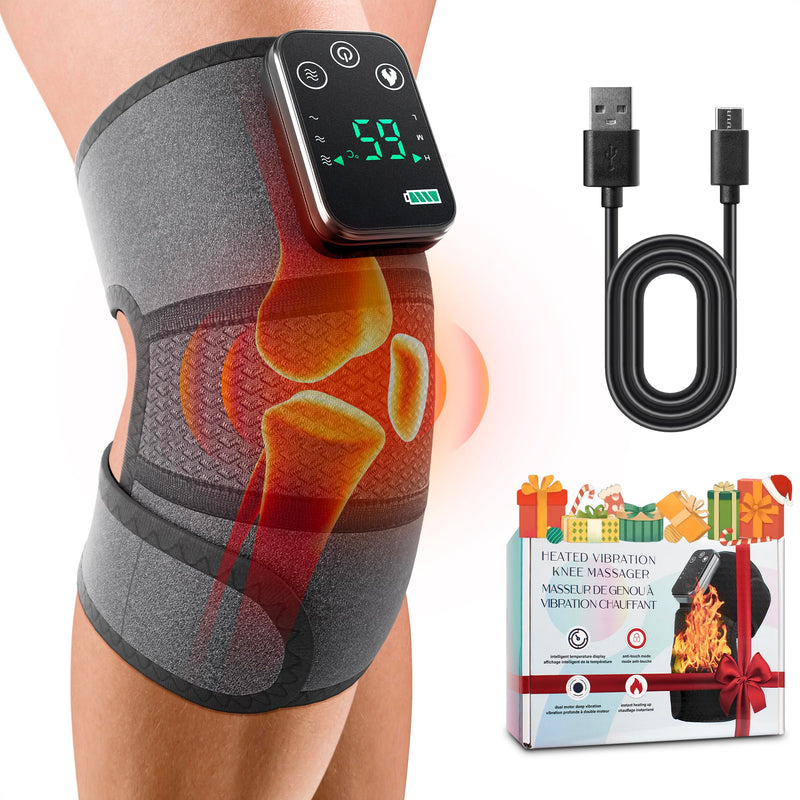 NORTHERN BROTHERS Knee Heating Pad for Pain Relief, Knee Massager with Heat and Vibration to Keep Knee Warmers, Heated Knee Brace for Relaxing Grey 1