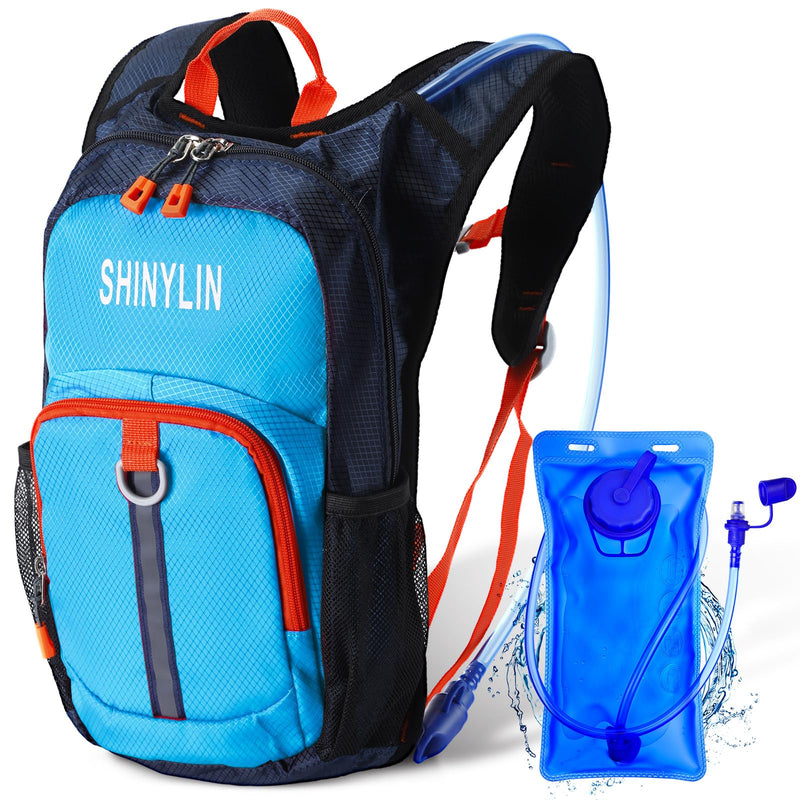 Kids Hydration Backpack with 1.5L Water Bladder Hiking Backpack Lightweight for Boys or Girls Children Biking Climbing Running Cycling Blue