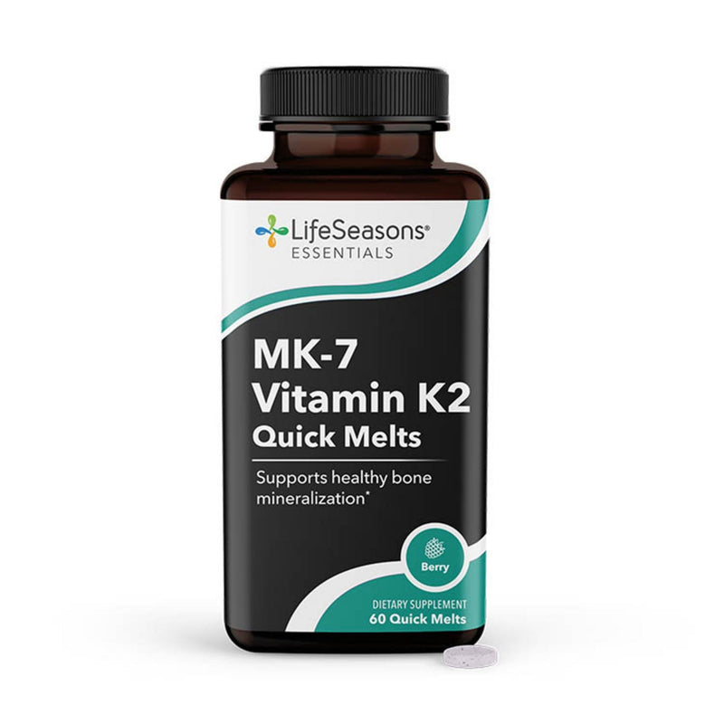 LifeSeasons Essentials MK-7 Vitamin K2 Quick Melts – Bone & Cardiovascular Support Supplement – Supports Calcium Utilization & Blood Clotting – Berry Flavor – 100 mcg per Serving – 60 Quick Melts