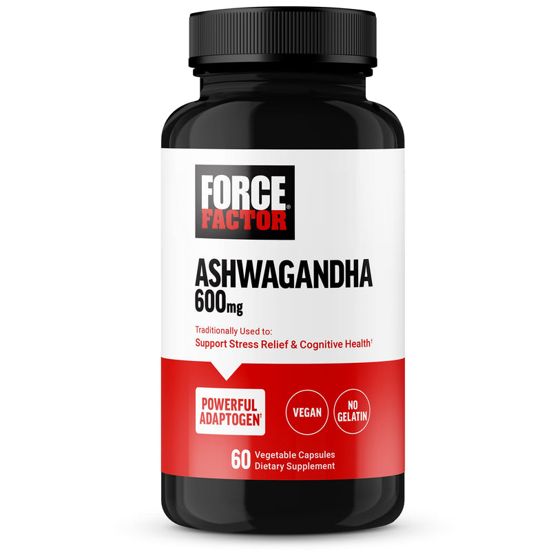 Force Factor Ashwagandha Supplements, 600mg Per Serving | Made with Premium Vegan Ashwagandha Powder, Adaptogens to Support Stress & Cognitive Health, Non-GMO, 60 Capsules