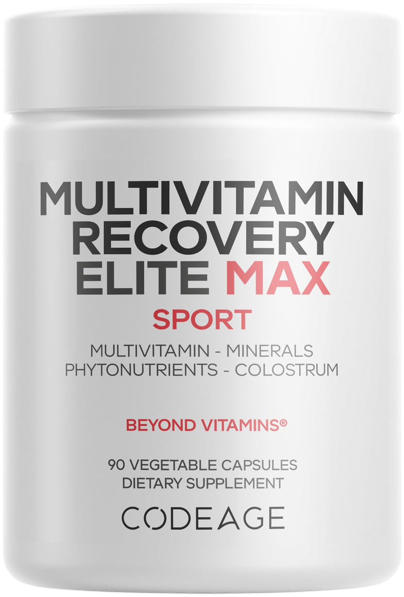Codeage Multivitamin Recovery Elite Max Supplement - Vitamins A, C, D, E, B-Complex, Essential Minerals, Antioxidants, Colostrum, Phytonutrients, Pantethine, Non-GMO, Sport Multivitamins - 90 Capsules