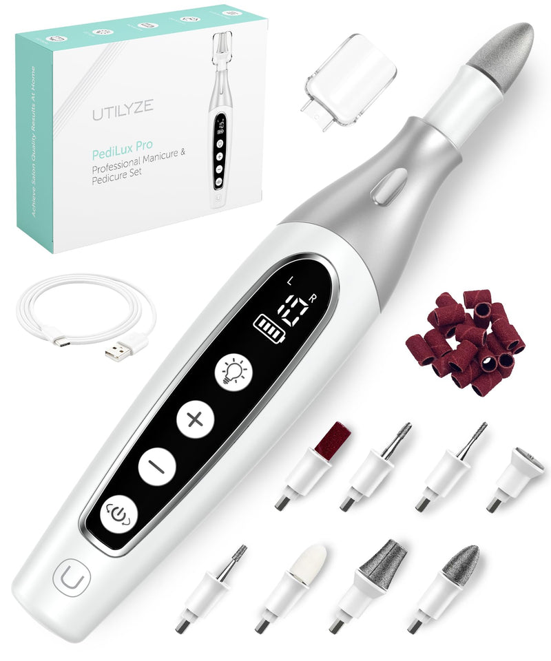 PediLux Pro Professional Manicure Pedicure Kit, Cordless Electric Nail File Drill Set, Thick Toenail Grinder, Toe Nail Dremel Tools, Filer, Buffer, Sander, Remove Cuticles, Callus for Men & Women White - BeesActive Australia