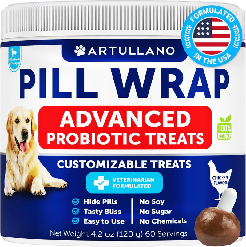 Pill Paste for Dogs - Pill Wrap for Dogs - Wrap a Pill for Dogs - Pill Wrap Masker Treats for All Breeds & Ages - Soft Dog Treats to Hide Pills, Capsules, Tablets - Chicken Flavor - 60 Servings - BeesActive Australia