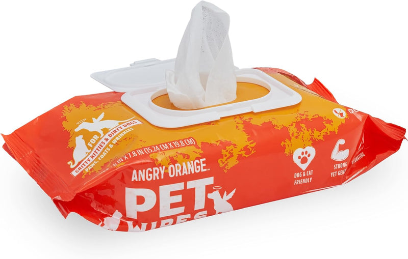 ANGRY ORANGE Pet Wipes for Dogs and Cats - Unscented and Gentle - 80 Count - 1 Pack - BeesActive Australia