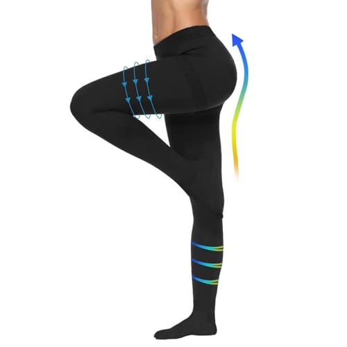 20-30mmHg Compression Pantyhose for Women, Medical Compression Stockings, High Waist Opaque Compression Tights for Lymphadema Edema, Swelling, Varicose Veins, Support Hose for Teacher Doctor L Black