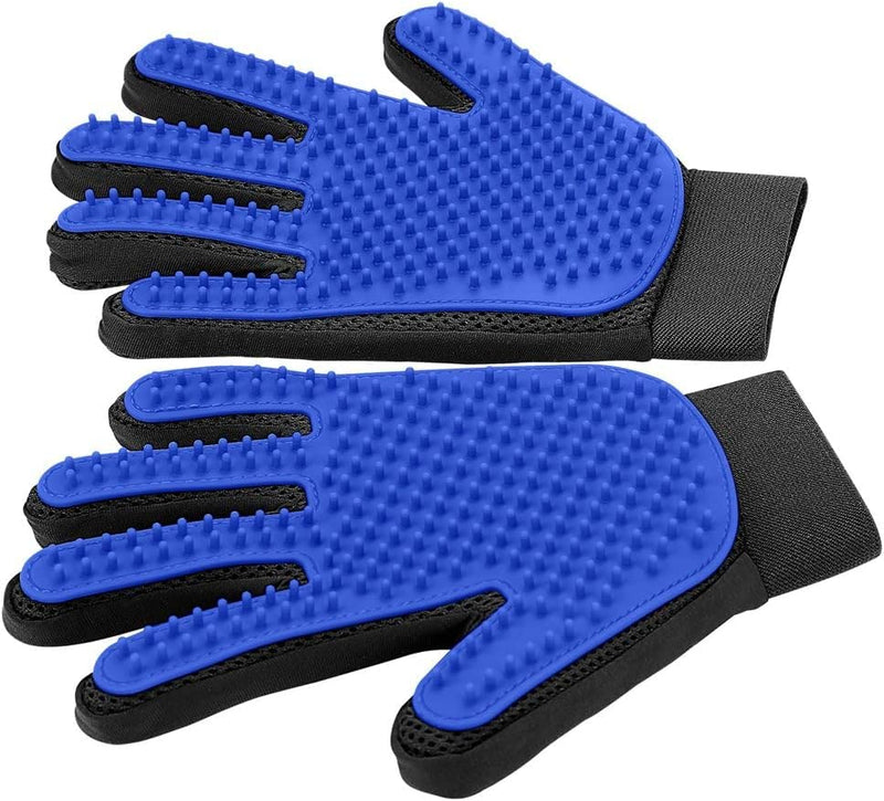 The King Vibes™️ Pet Grooming Gloves | Gentle Deshedding Glove| Upgraded Five Finger Design - Perfect for Dog, Cat & Horses with Long & Short Fur - 1 Pair (Blue) Blue - BeesActive Australia