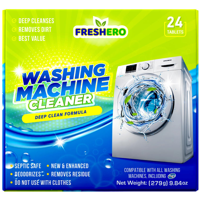 Washing Machine Cleaner Tablets 24 Pack Descaler & Deep Cleaning Solution for HE, Top load & Front Loader Washers, Septic Safe, Removes Residue, Build-ups & grimes 1-Year Supply - BeesActive Australia