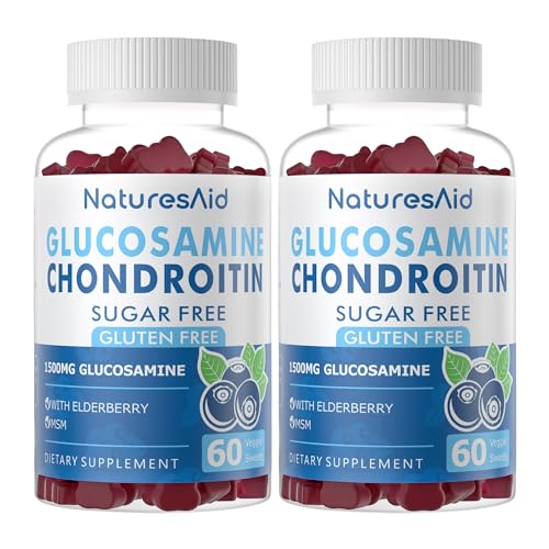 Natures Aid Glucosamine Chondroitin Gummies with MSM & Elderberry Extra Strength - Joint Support, Antioxidant Immune Support Supplement for Adults, Men & Women.(2 Pack) Blueberry 60 Count (Pack of 2)