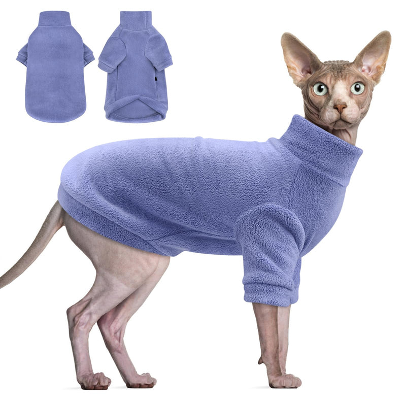 Idepet Sphynx Cats Clothes Winter,Hairless Cat Turtleneck Sweater Soft Coral Fleece Outfit Coat Warm Shirt Kitten Apparel with Sleeves Pullover Pet Winter Pajamas Jumpsuit (Blue, XX-Large) Blue - BeesActive Australia