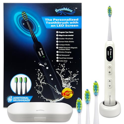 Electric Toothbrush for Adults, Battery Operated Rechargeable Sonic Toothbrush, Travel Tooth Brush Set with 4 Replacement Toothbrush Heads & Case, Wireless Charging Lasts 90 Days, White
