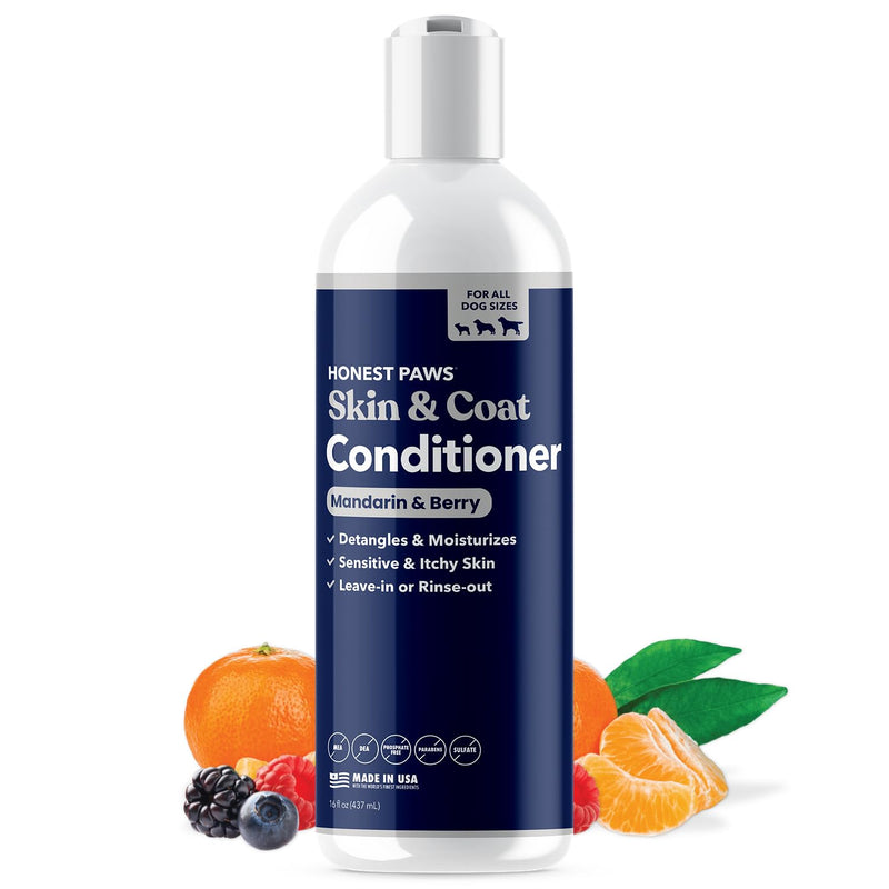 Honest Paws Dog Conditioner Detangler - Moisturizing Premium Pet Conditioner for Itchy and Dry Skin - Hydrate Sensitive Skin - Shiny Coat Soft Hair Smooth Fur - Mandarin & Berry - 16 oz - BeesActive Australia