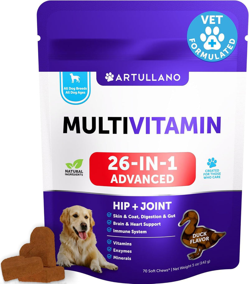 26 in 1 Dog Multivitamin with Glucosamine - Chewable Dog Vitamins and Supplements - Senior & Puppy Multivitamin Chews for Pet Hip & Joint Support, Immunity, Mobility, Skin, Digestion - 70 Soft Treats Multivitamin Chews - 70 Count