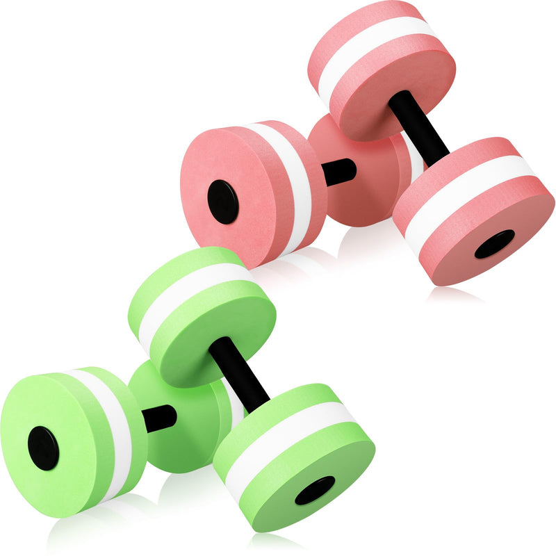 4 Pcs Water Weights Aquatic Exercise Dumbbells for Pool Water Dumbbell Set EVA Foam Pool Weights Dumbbells Resistance Water Aerobics Weight Fitness Barbells Equipment Pink, Green