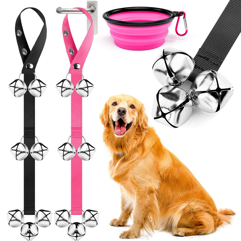 Dog Doorbells Premium Quality Training Potty Dog Bells, Adjustable Door Bell Length for Small, Medium and Large Dogs, A Convenient Way to Train Your Puppy - 7 Large Loud & Crisp DoorBells 04 Black/Pink - BeesActive Australia