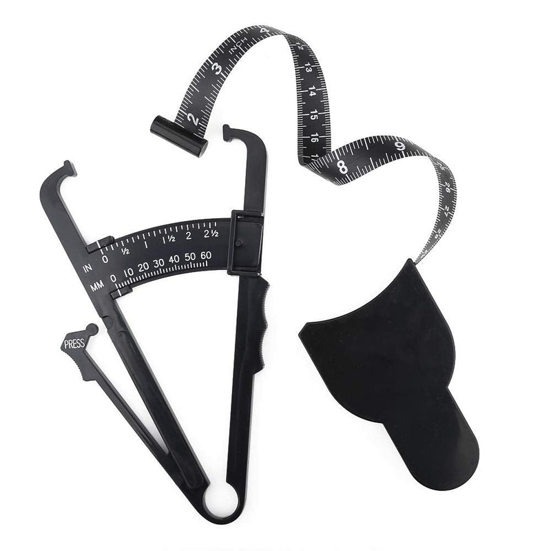 Body Fat Caliper and Measuring Tape for Body Weight-Loss Skin Fold Fitness, Skinfold Body Fat Analyzer and BMI Measurement Tool Black - BeesActive Australia