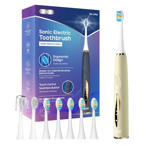 SEAGO Electric Toothbrushes for Adults, Rechargeable Toothbrushes with 8 Brush Heads,5 Modes, Toothbrush with Pressure Sensor,Sonic Toothbrush,SG-2753(Beige) Beige