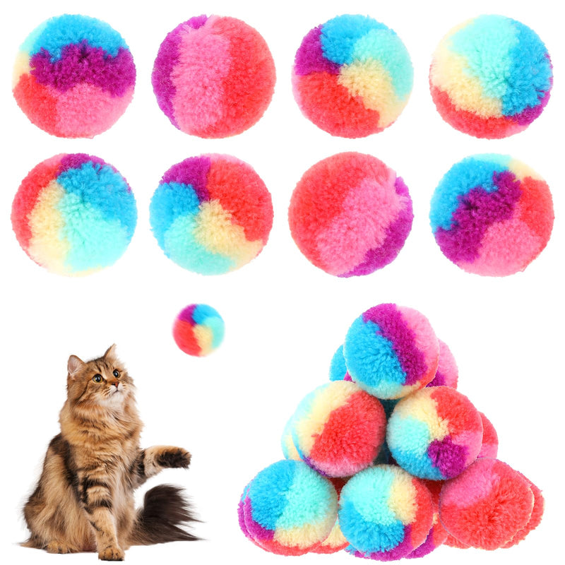 KALIONE 30 Pcs Soft Plush Cat Ball 1.2-inch Rainbow Cat Toy Balls Fuzzy Kitty Balls Kitten Puff Balls Colorful Cat Pom Pom Balls for Cat Kitten Pet Playing Exercising - BeesActive Australia