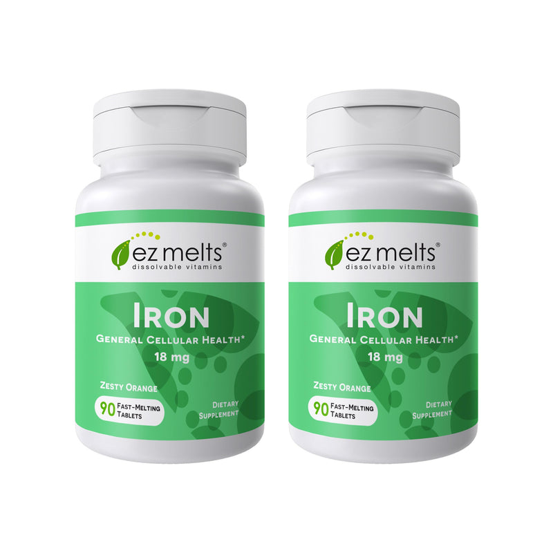 EZ Melts Iron - Supplement for Daily Energy & Iron Support - with Vitamin C - No Artificial Flavors - Non-GMO & Vegan - Zesty Orange - 180 Dissolvable Tablets (180 Servings) 90 Count (Pack of 2)