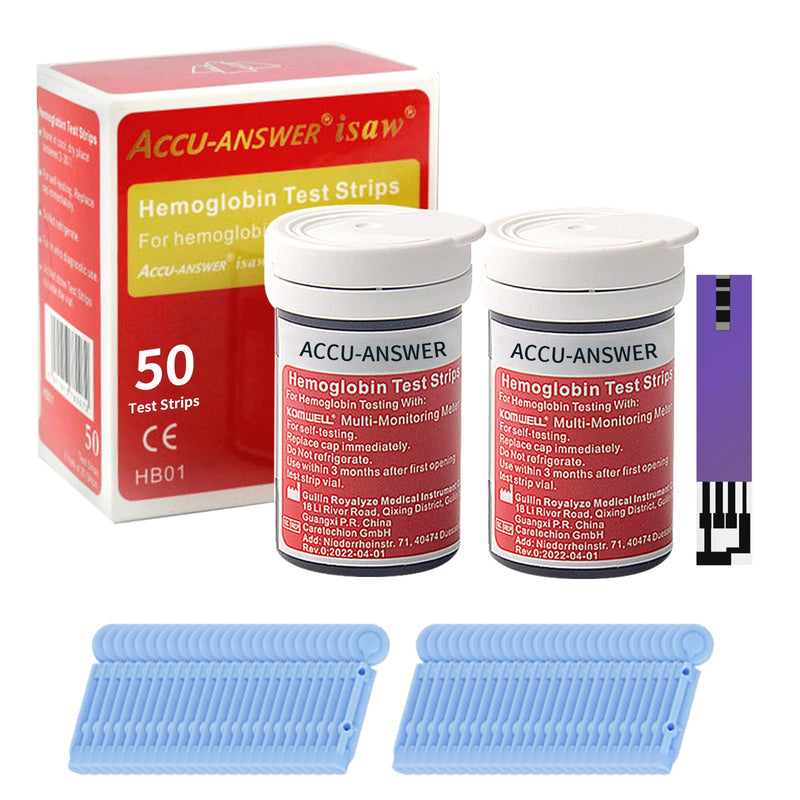 50 Test Hemoglobin Test Strips for ACCU-Answer 4-in-1 Test Meter, 50 Lancets Total Included. No Code Card Need, Accurate and Fast, Easy to Use and Read - BeesActive Australia