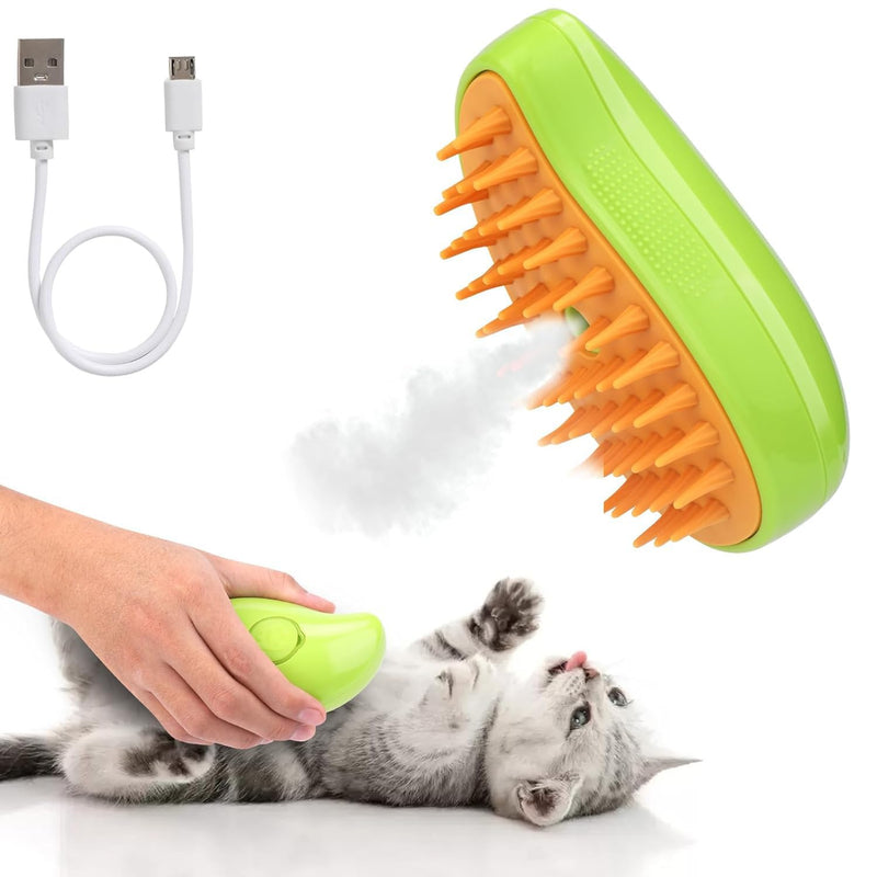 Steam cat brush, multifunctional steam cat brush, 3-in-1 self-cleaning massaging steam cat brush, cat grooming steam cat brush for removing tangled and loose hair, suitable for cats and dogs (green) Green - BeesActive Australia