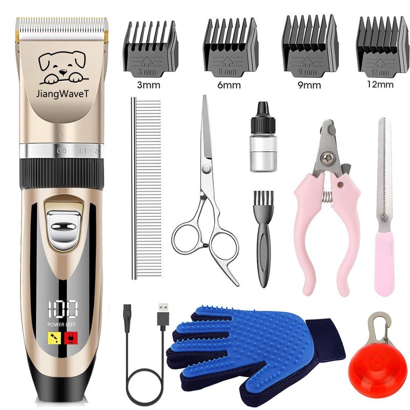 Dogs Hair Trimmer, Dogs Shaver Clippers Grooming Kit - Low Noise Cordless Rechargeable Dog & Cat Horses Clippers, Heavy Duty, Quie Gold - BeesActive Australia