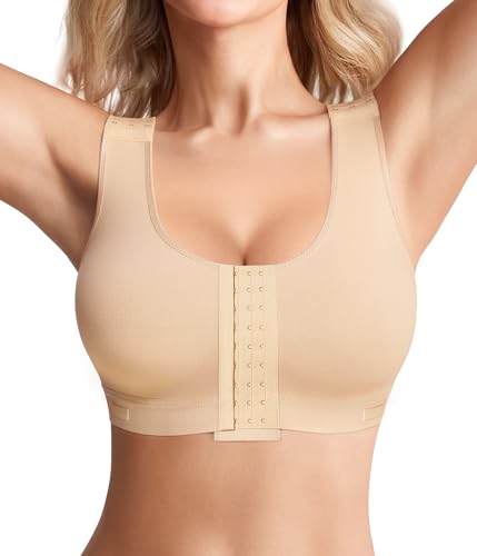 BRABIC Women Front Closure Post Surgery Compression Bras for Mastectomy Medium Beige