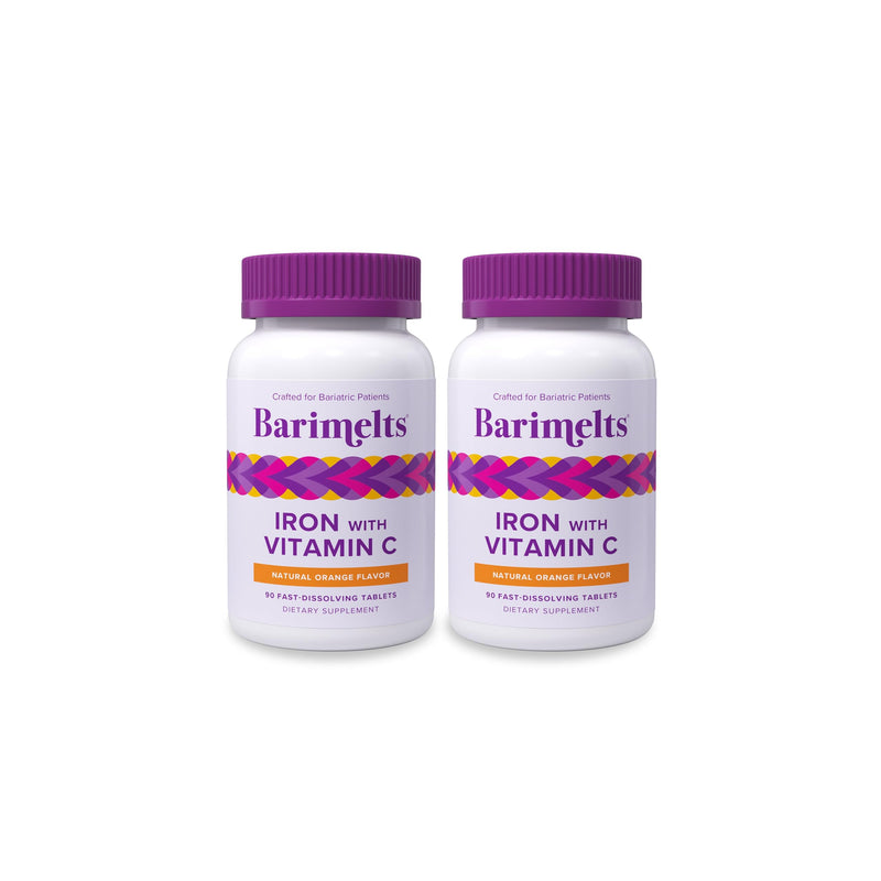 Barimelts Iron with Vitamin C, 180 Fast-Dissolving Tablets (2-Month Supply), Sugar-Free Bariatric Iron Supplement for Women, Natural Orange Flavor 90 Count (Pack of 2)